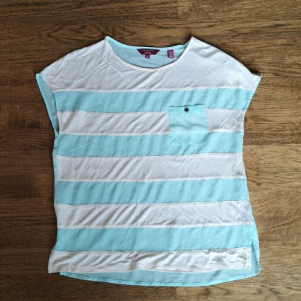 𝅺Ted Baker Shirt Blue Off-White Striped Sheer 2